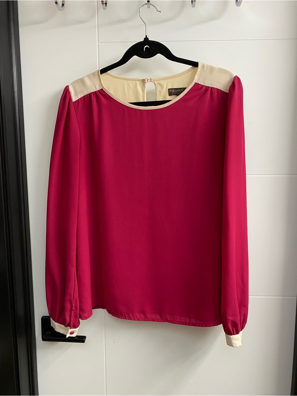 Fever Magenta Blouse with Cream Shoulder and Cuff Trim